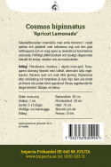 Punakosmoskukka ''Apricot Lemonade'', aprikoosin ja kermanvalkoiset kukat, joissa on vadelmanpunaisen renkaan ympäröimä keltainen silmä.