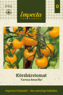 Kirsikkatomaatti 'Cereza Amarilla', pyöreät, noin 15-20 gramman painoiset hedelmät, joissa makeus ja happamuus ovat erinomaisessa tasapainossa.